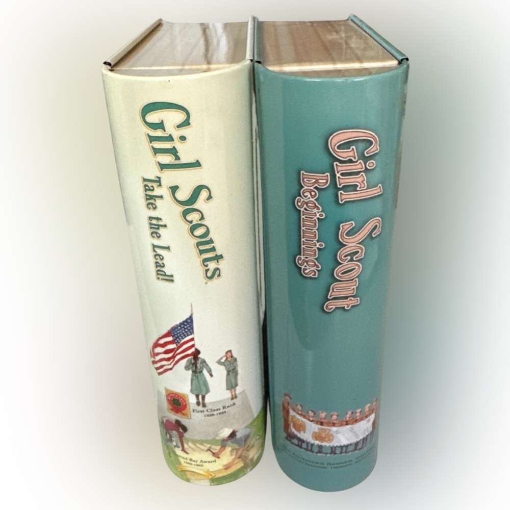Two Vintage Girl Scouts "Take the Lead!" & "Beginnings" Collectible Tin 1980's